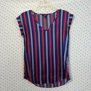 Express Multi-Colored Striped Sleeveless V-Neck Blouse